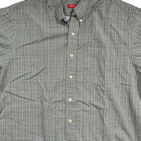 IZOD Black and White Checked Casual Button Down Shirt Large - Picture 3 of 5